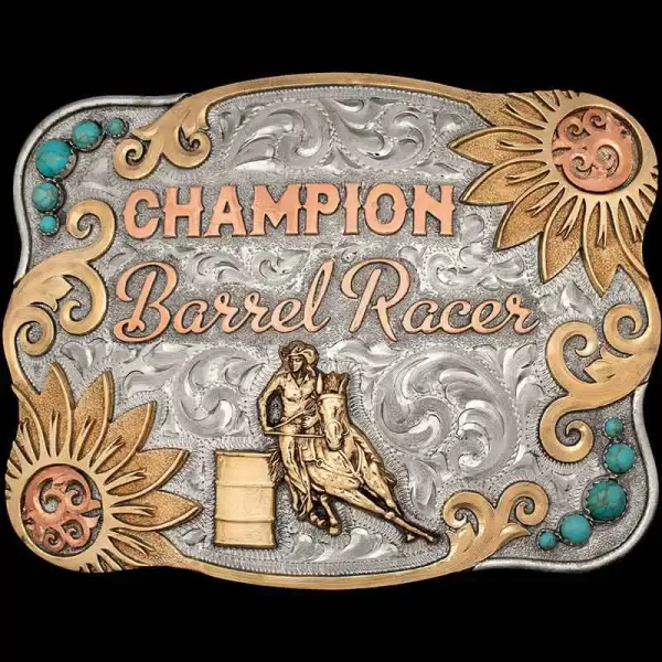Saddle up for success with our Barrel Racer Belt Buckle, in stock and ready to capture the thrill of the rodeo. Designed for rodeo absolute champions.